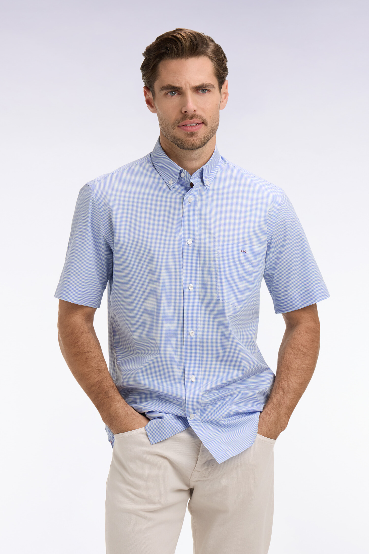 EDEN PARK - MICRO CHECK COTTON SHORT SLEEVED SHIRT - Image 1