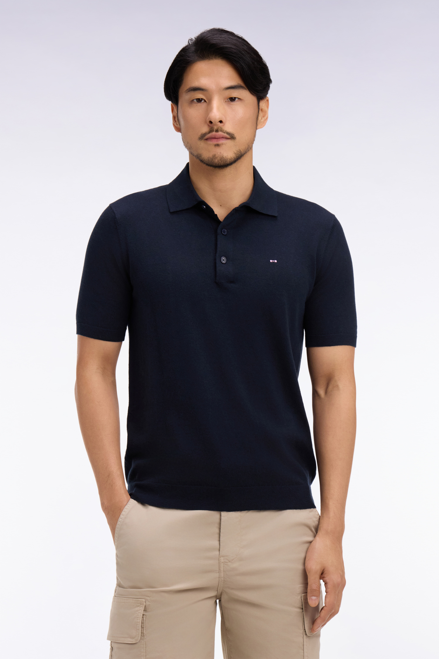EDEN PARK - COTTON & SILK BLEND KNIT POLO SHIRT - Image 5